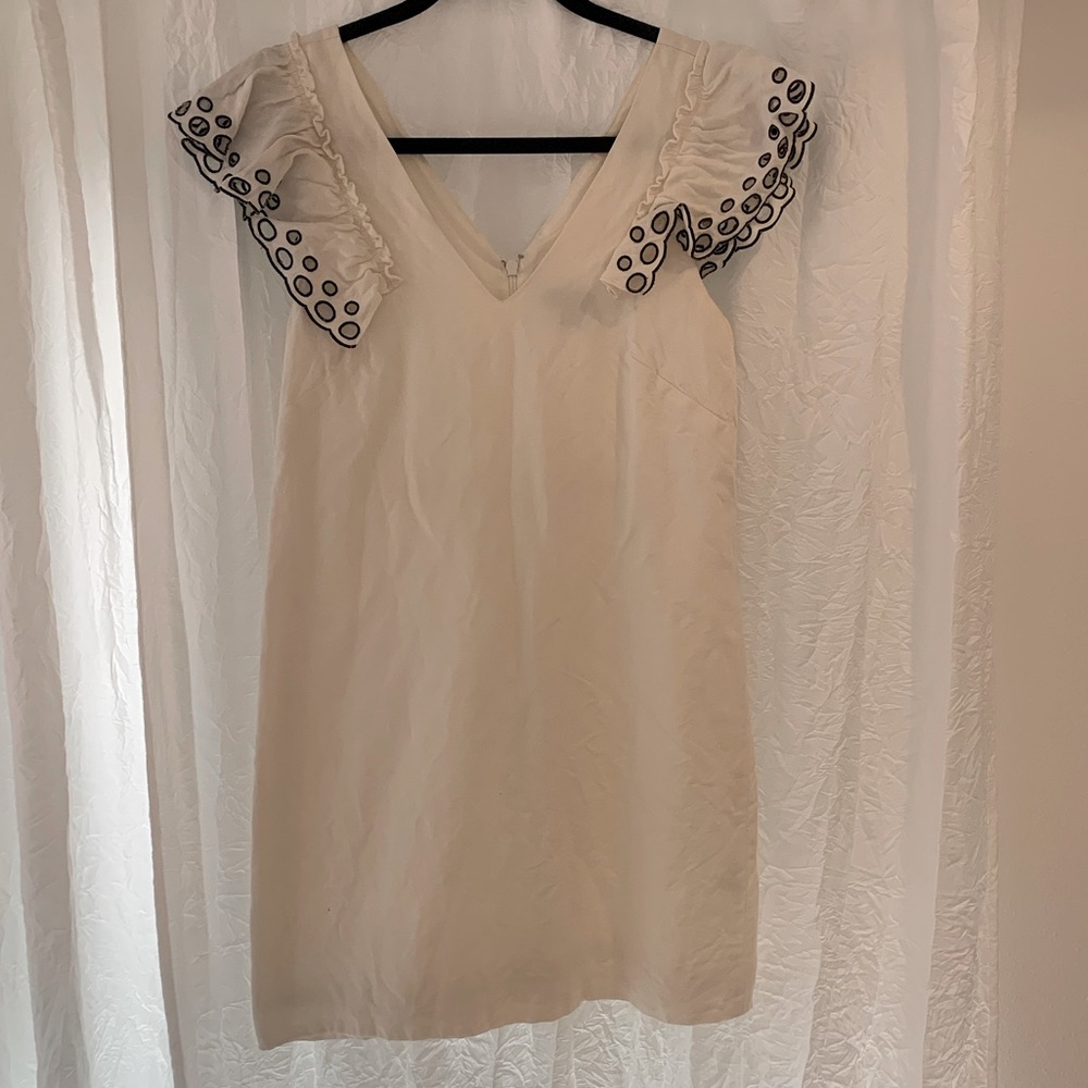 J crew size 4 white linen dress with flutter sleeves
